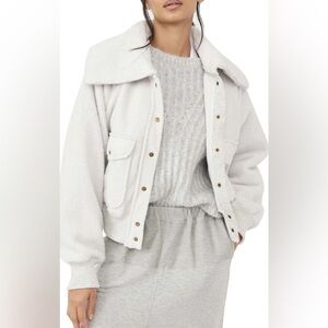 Free People Shasta Snap Up Fleece Bomber in Morning Fog Grey